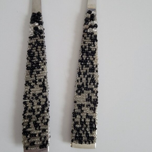 Wild Eye Designs 2 Piece Salad Server Set Black Clear Glass Beads NIB - Picture 3 of 5